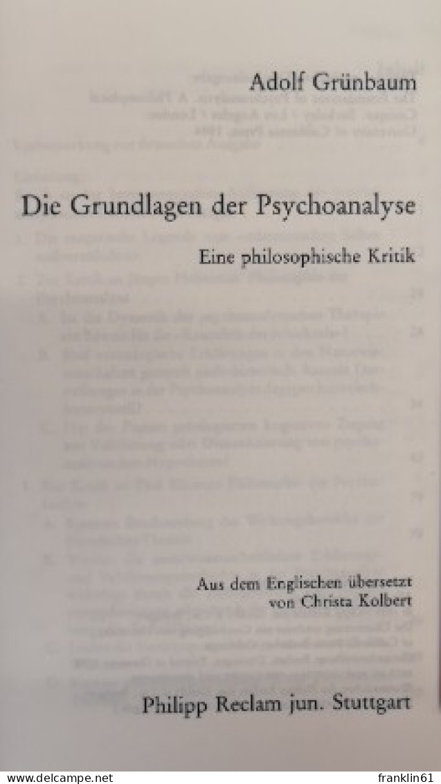 Die Grundlagen Der Psychoanalyse.Eine Philosophische Kritik. - Philosophy