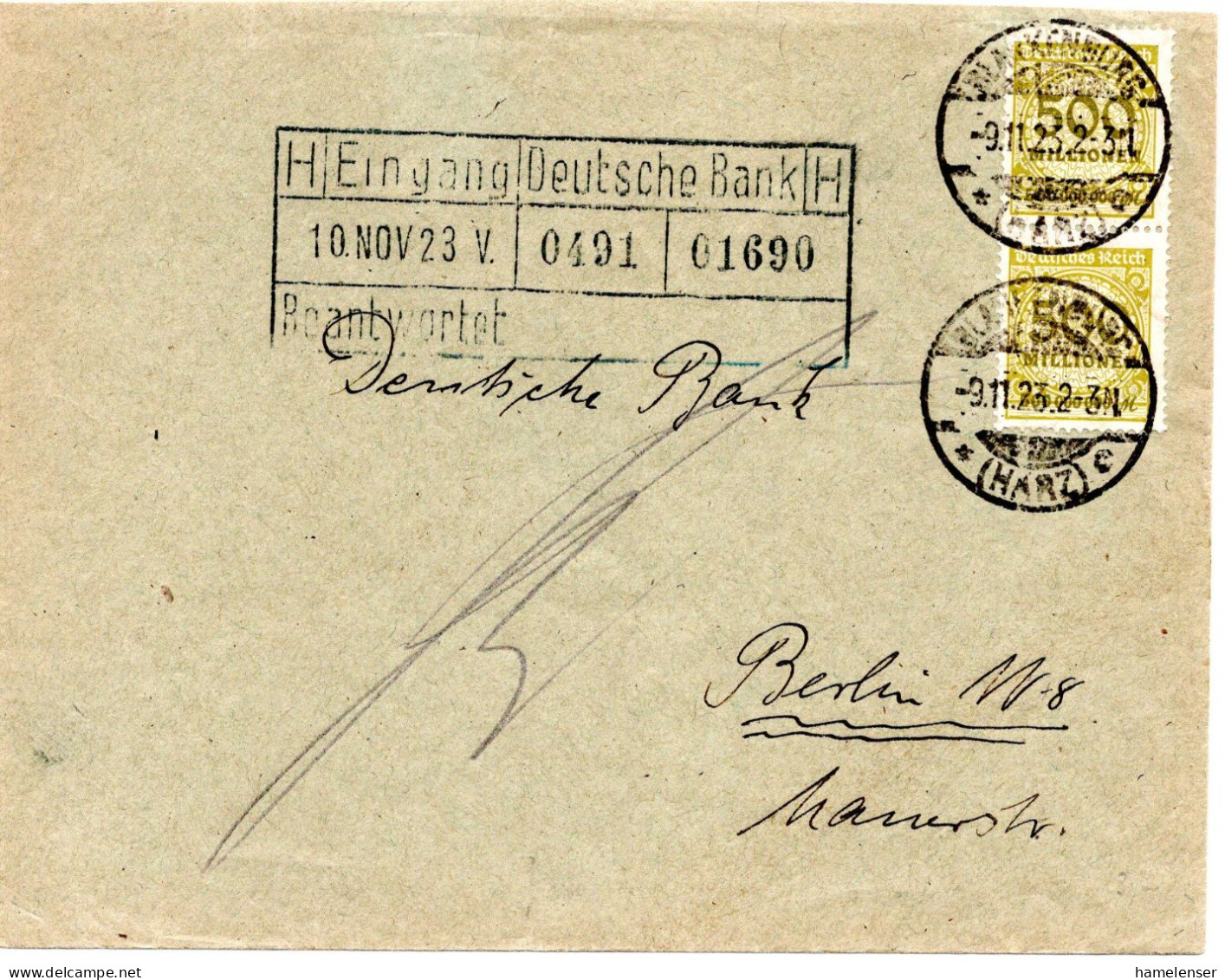 62005 - Deutsches Reich - 1923 - 2@500MioM A Bf FRANKFURT -> Berlin - Storia Postale