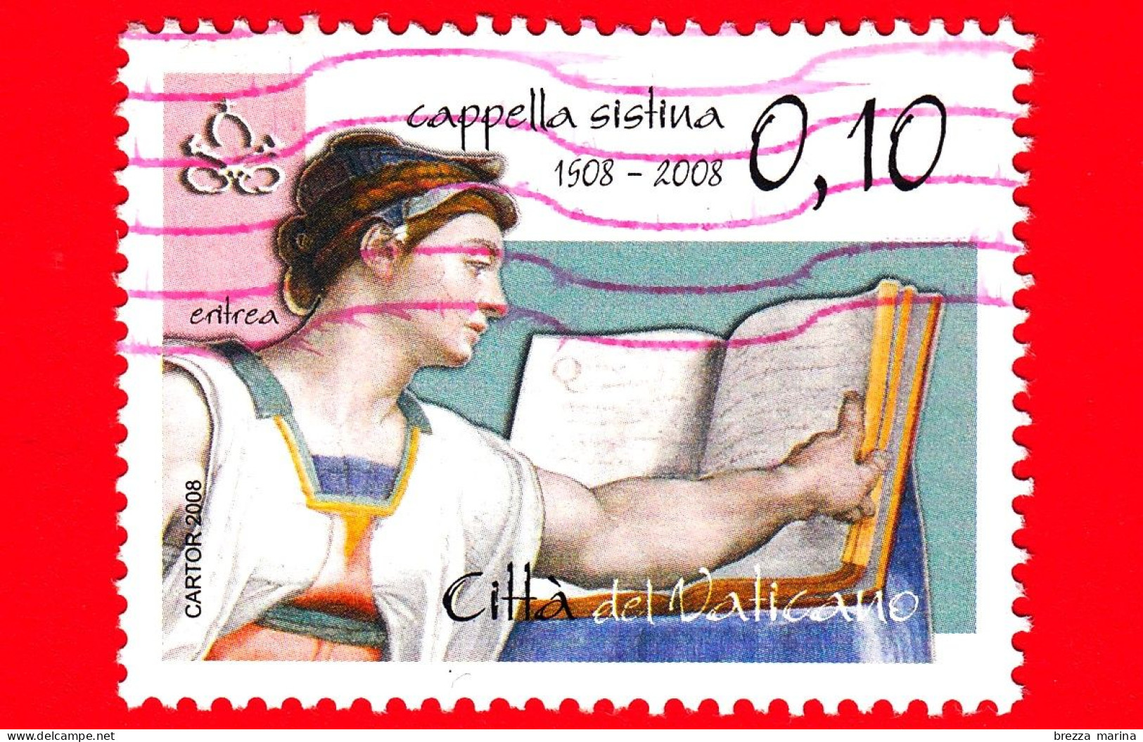 VATICANO - Usato - 2008 - Cappella Sistina - 0,10 - Sibilla Eritrea - Usados