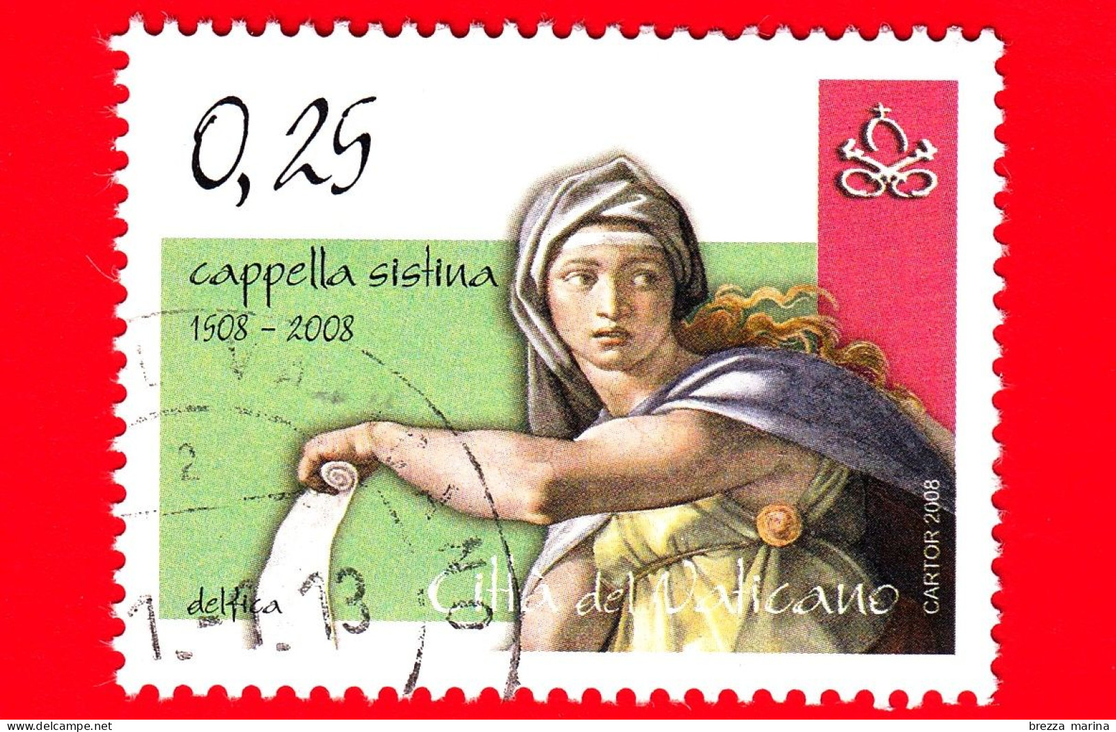 VATICANO - Usato - 2008 - Cappella Sistina - 0,25 - Sibilla Delfica - Usados