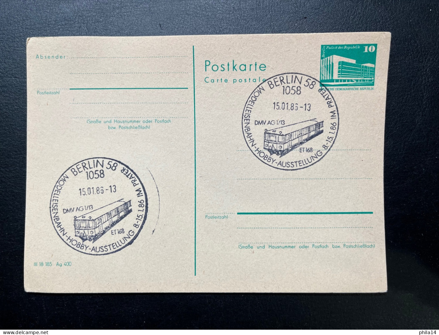 ENTIER CARTE POSTALE ALLEMAGNE DDR 1986 BERLIN 58 - Postkaarten - Gebruikt