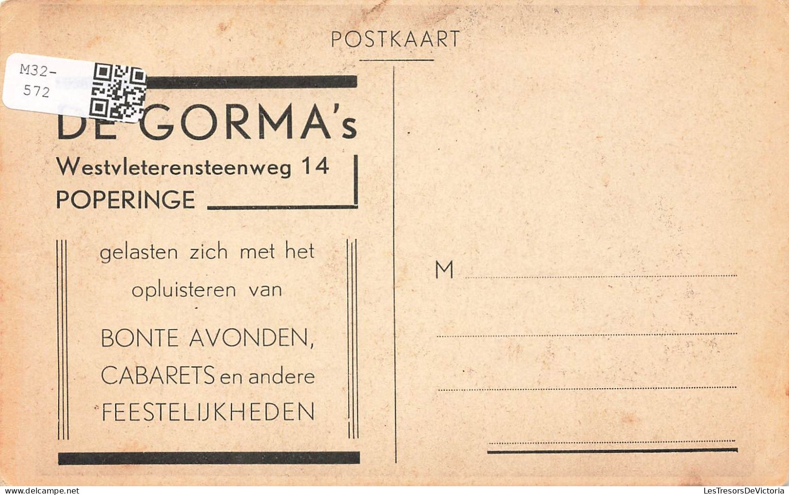 SPECTACLE - Cabarets - De Gorma's Westvleterensteenweg 14 Popeer - Carte Postale Ancienne - Inns