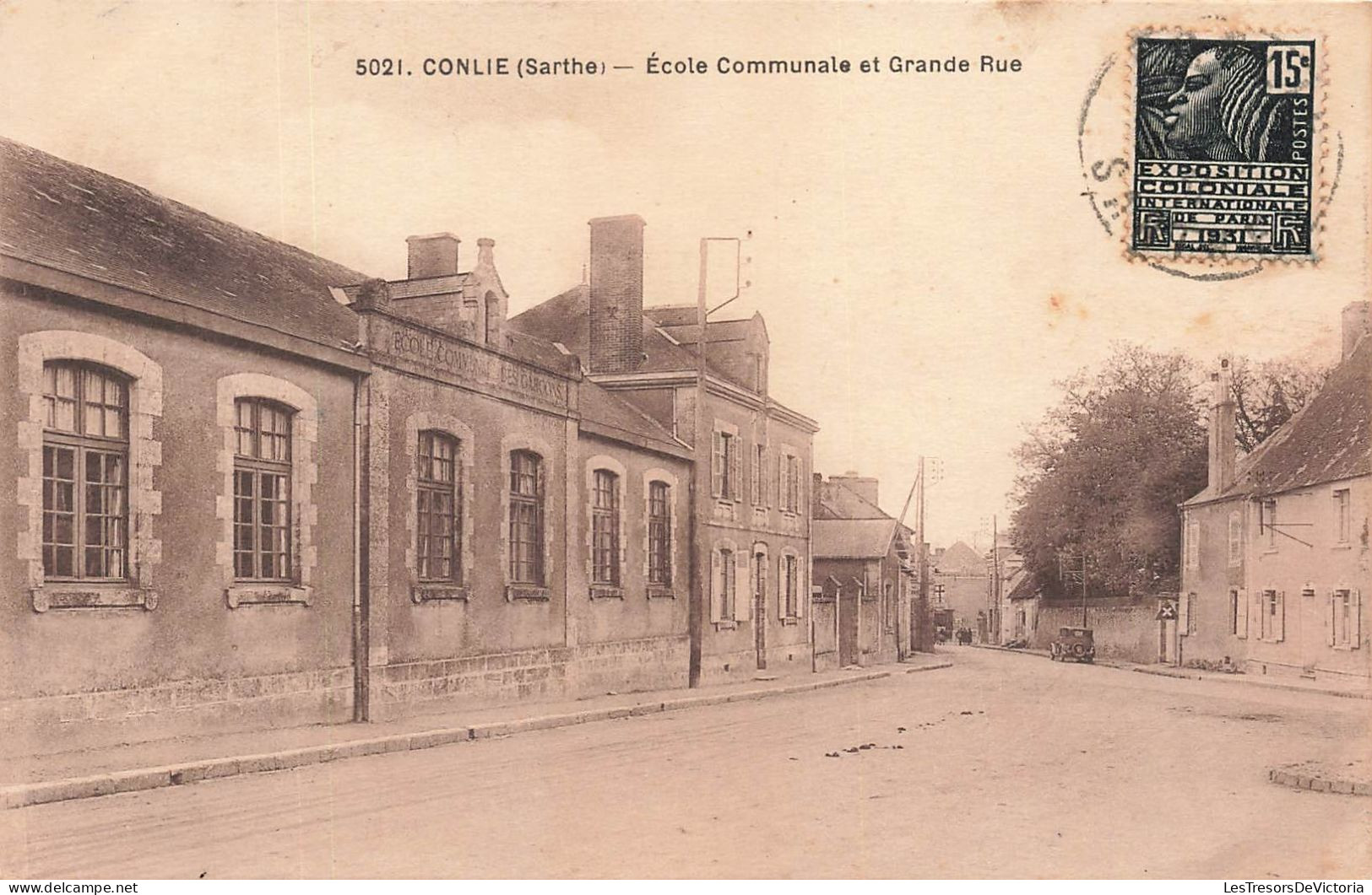 FRANCE - Conlie - Ecole Communale Et Grande Rue - Carte Postale Ancienne - Conlie