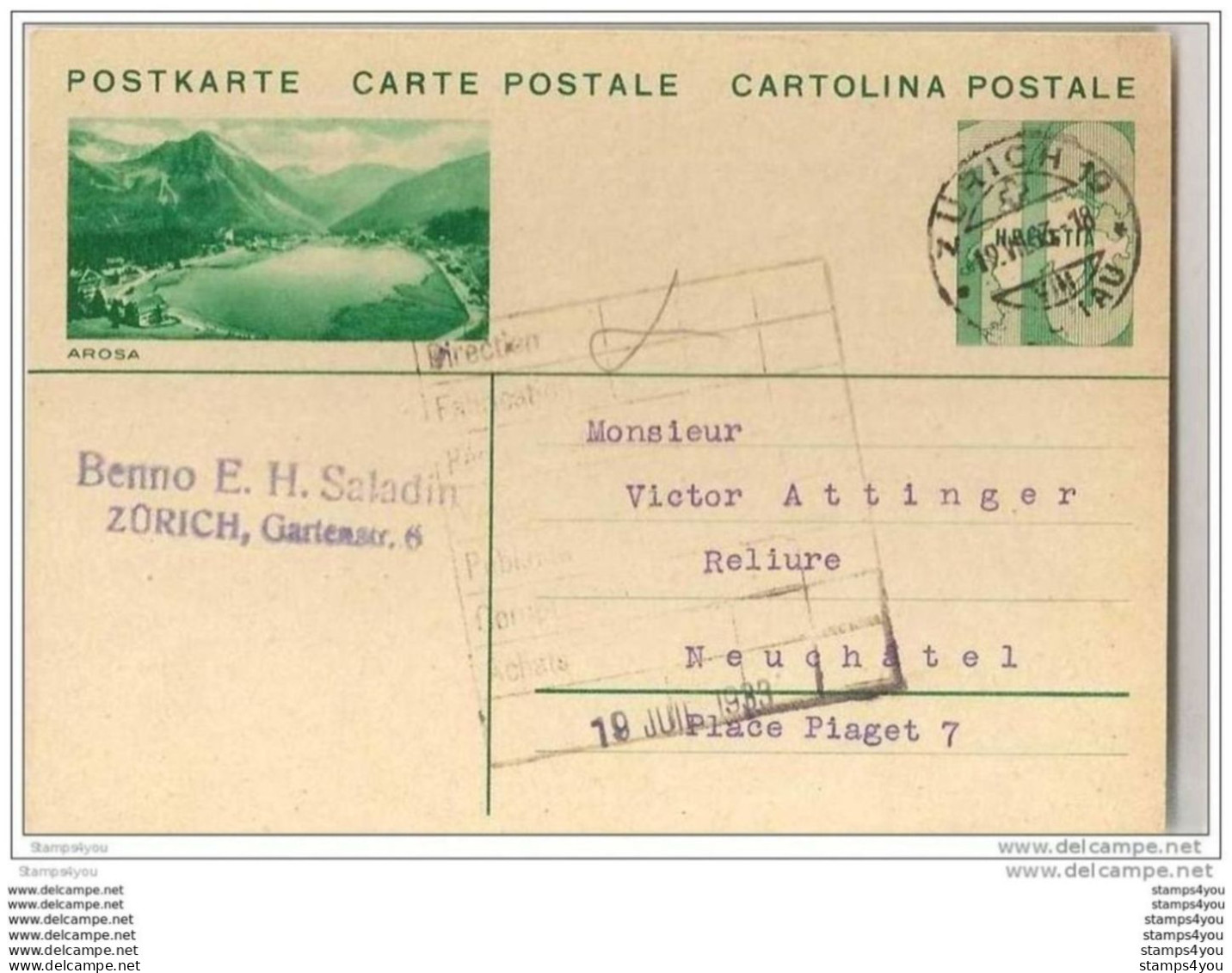 24-7 - Entier Postal Avec Illustration "Arosa" Cachet à Date De Zurich 1933 - Entiers Postaux