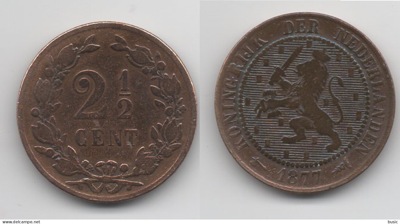 + PAYS BAS  + 2 1/2  CENT 1877 + - 1849-1890 : Willem III