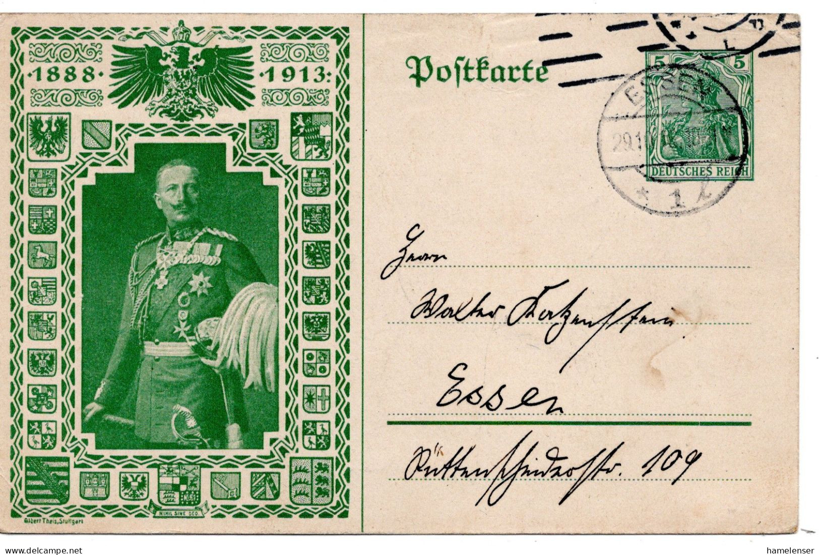 62029 - Deutsches Reich - 1912 - 5Pfg Germania PGAKte "Wilhelm II Silberjubilaeum" Als OrtsKte ESSEN - Briefkaarten