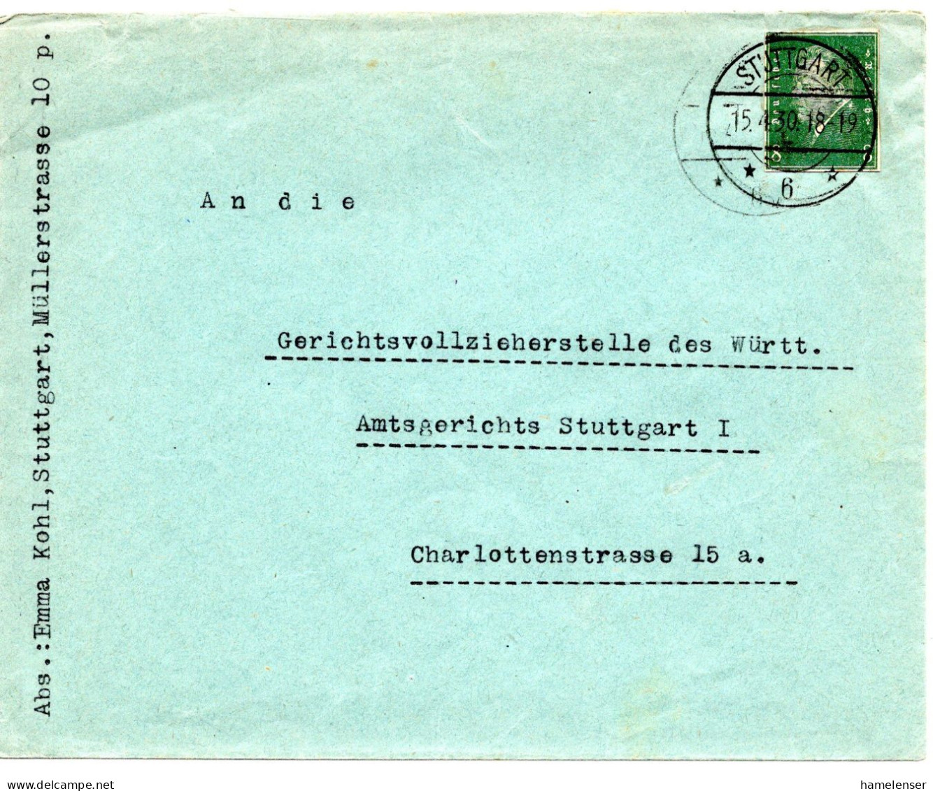 62031 - Deutsches Reich - 1930 - 8Pfg Ebert GAAusschnitt EF A Bf STUTTGART -> Berlin, O Nachporto! - Brieven En Documenten