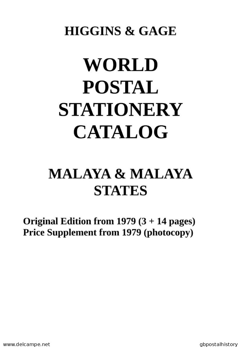 Higgins & Gage WORLD POSTAL STATIONERY CATALOG  MALAYA & MALAYA STATES (PDF-File) - Postwaardestukken