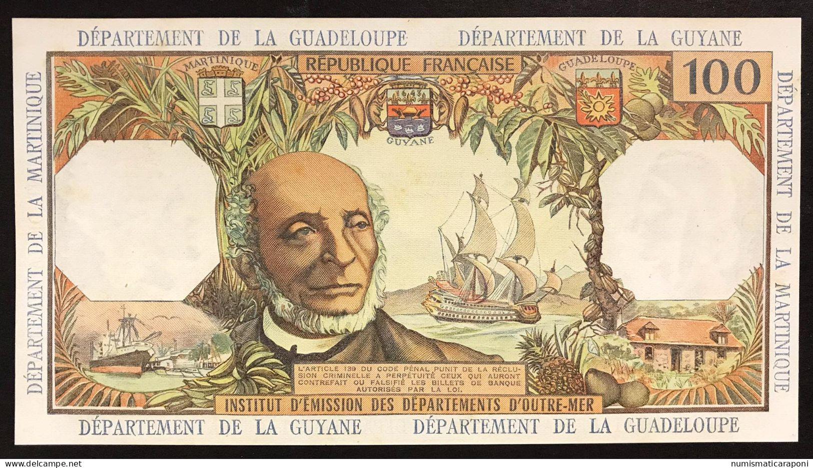 FRENCH ANTILLES Guadaloupe Guyana Republique Francaise 100 Francs ND (1964) Pick#10b Lotto.471 - Guyana