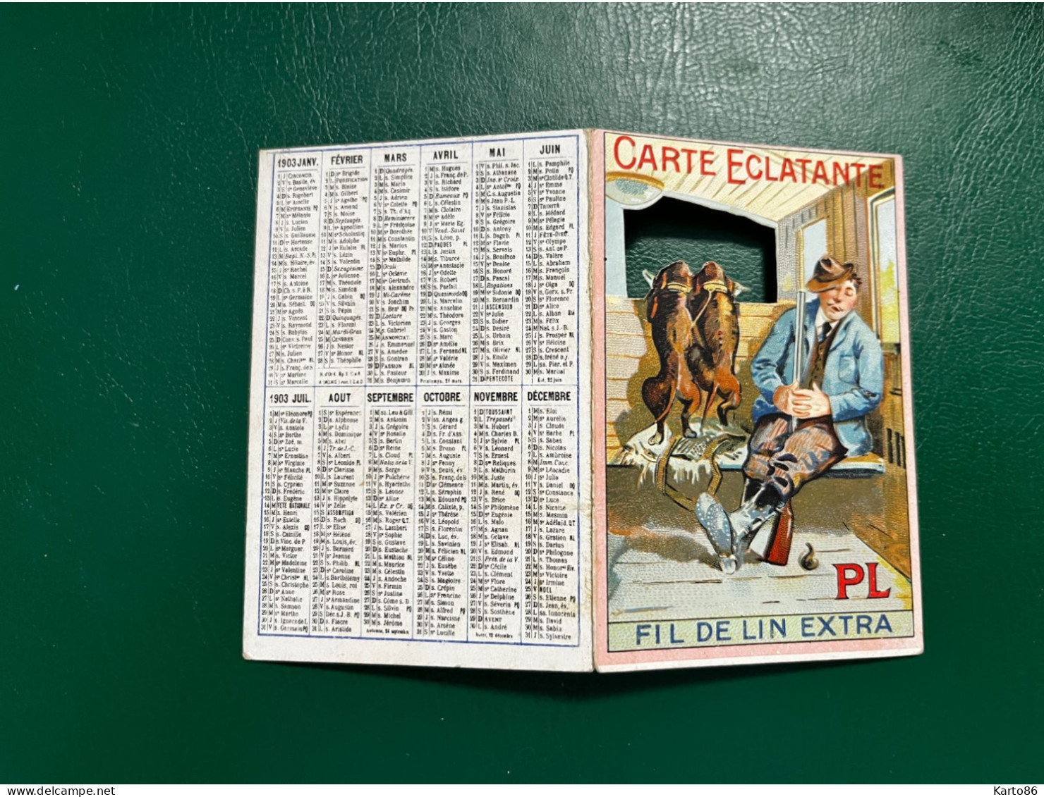 Petit Calendrier Ancien 1903 Publicitaire CPA Illustrateur " Fil De Lin Extra Carte éclatante " * Calendar Chasse Fil - Formato Piccolo : 1901-20