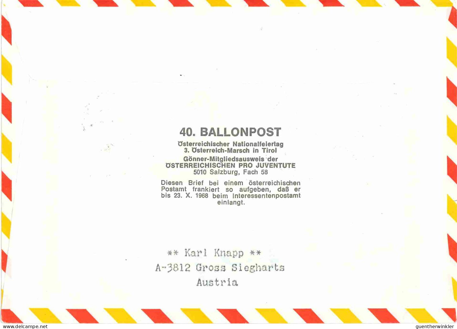 Regulärer Ballonpostflug Nr. 40a Der Pro Juventute [RBP40a] - Ballonpost