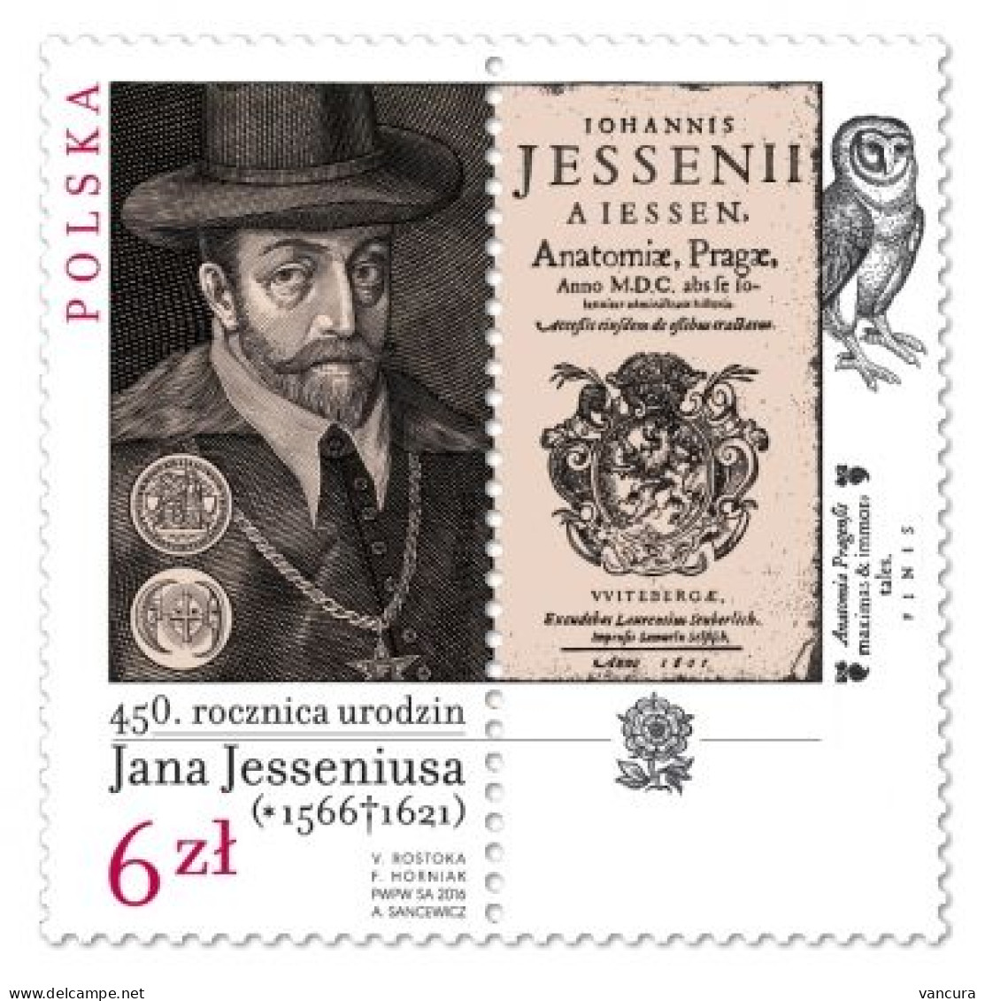 ** 4695 Poland Jan Jesensky/Jessenius Anniversary 2016 Barn Owl Medicine - Unused Stamps