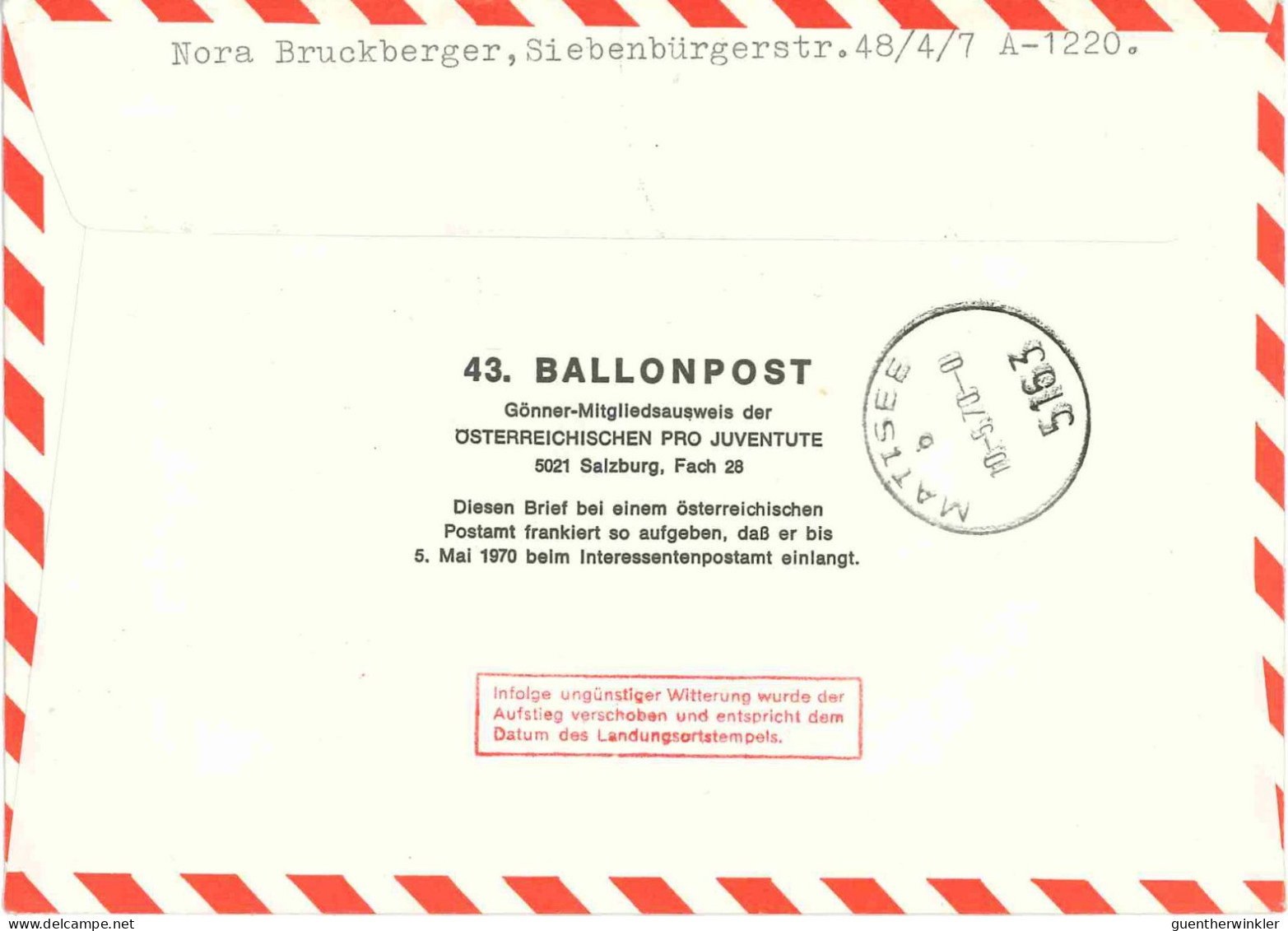 Regulärer Ballonpostflug Nr. 43a Der Pro Juventute [RBP43a] - Ballons