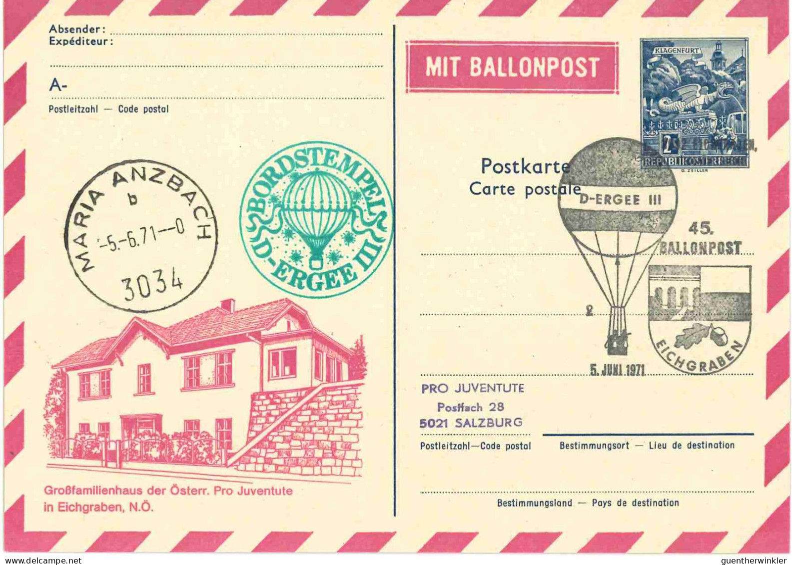 Regulärer Ballonpostflug Nr. 45b Der Pro Juventute [RBP45a] - Par Ballon