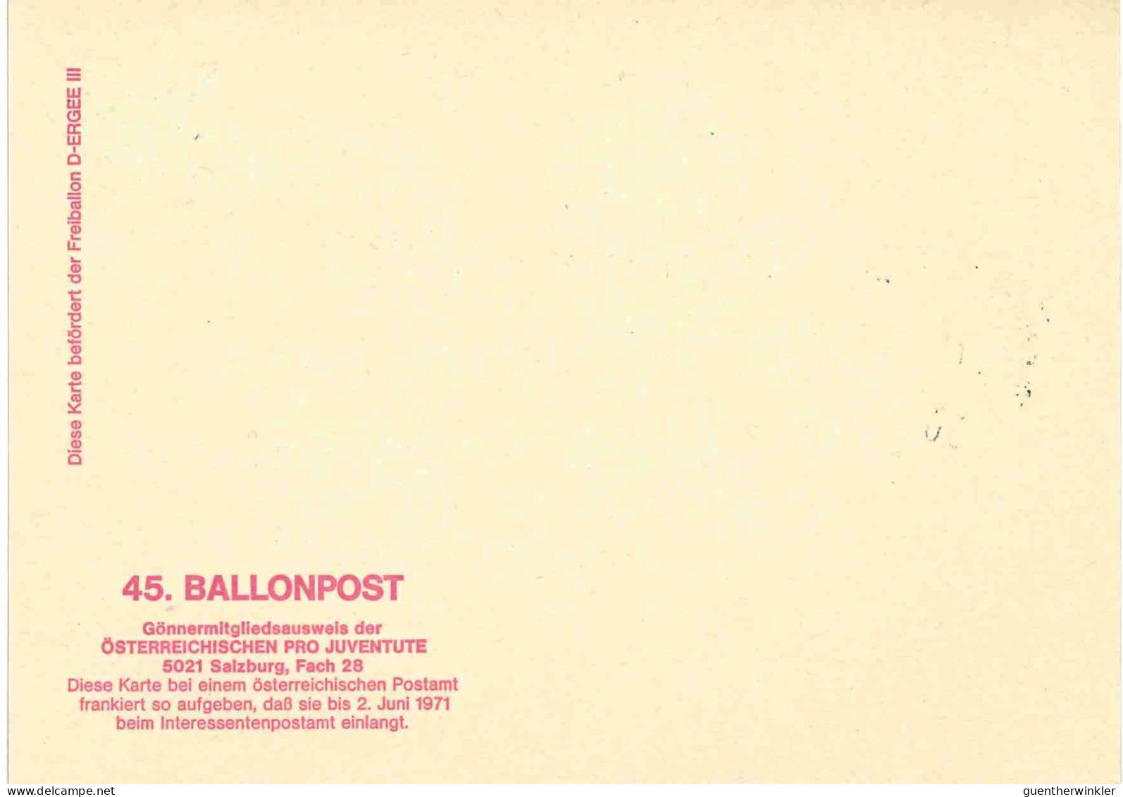 Regulärer Ballonpostflug Nr. 45b Der Pro Juventute [RBP45a] - Ballons