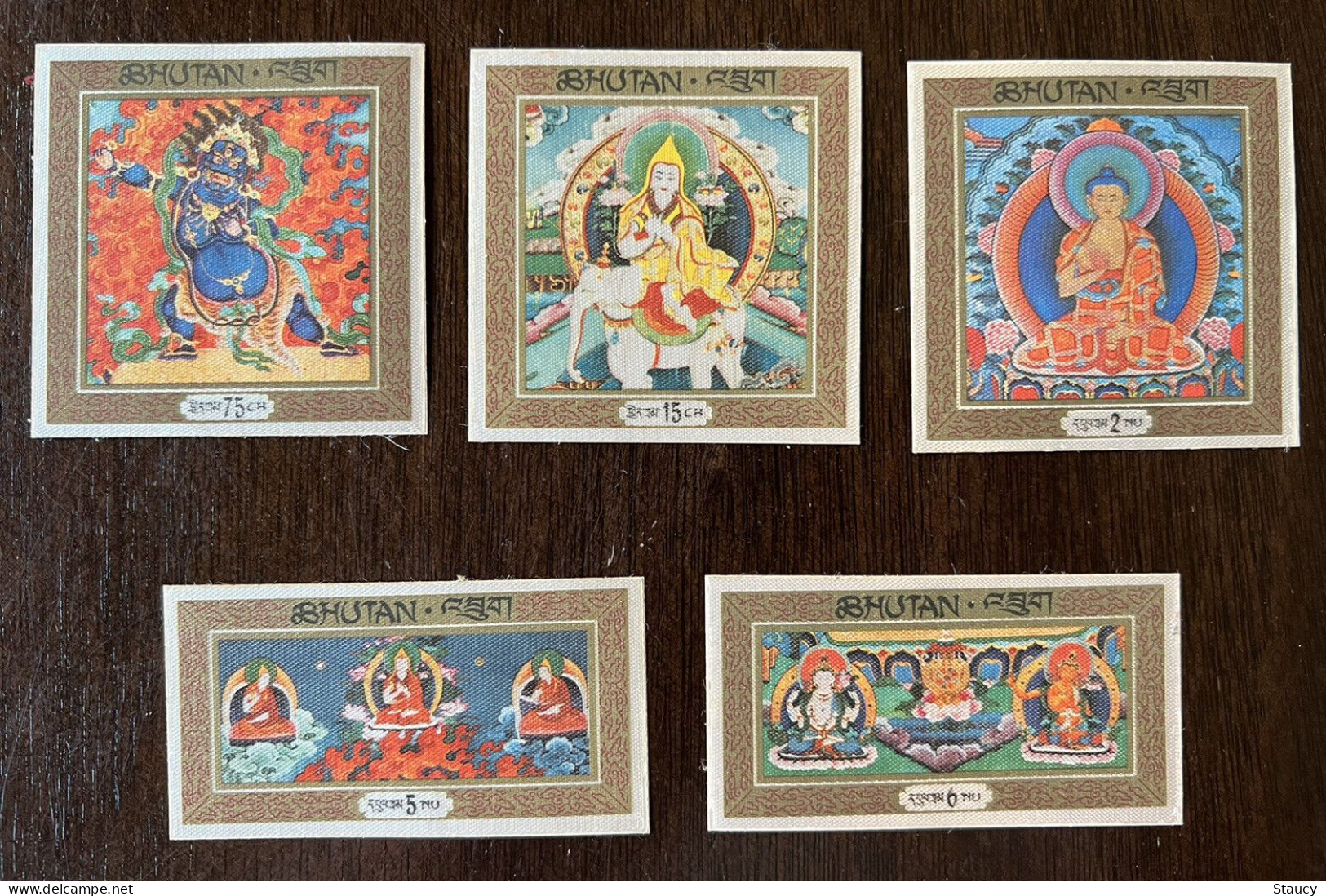 BHUTAN 1969 "Imperf" RELIGIOUS THANKA PAINTINGS BUDHA - SILK CLOTH Unique 5v Stamps SET "Imperf" MINT, As Per Scan - Budismo