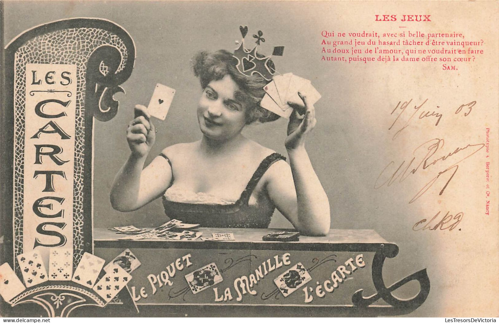 JEUX - Les Jeux - Les Cartes - Le Piquet - La Manille - L'Ecarte - Jeune Femme - Carte Postale Ancienne - Cartas