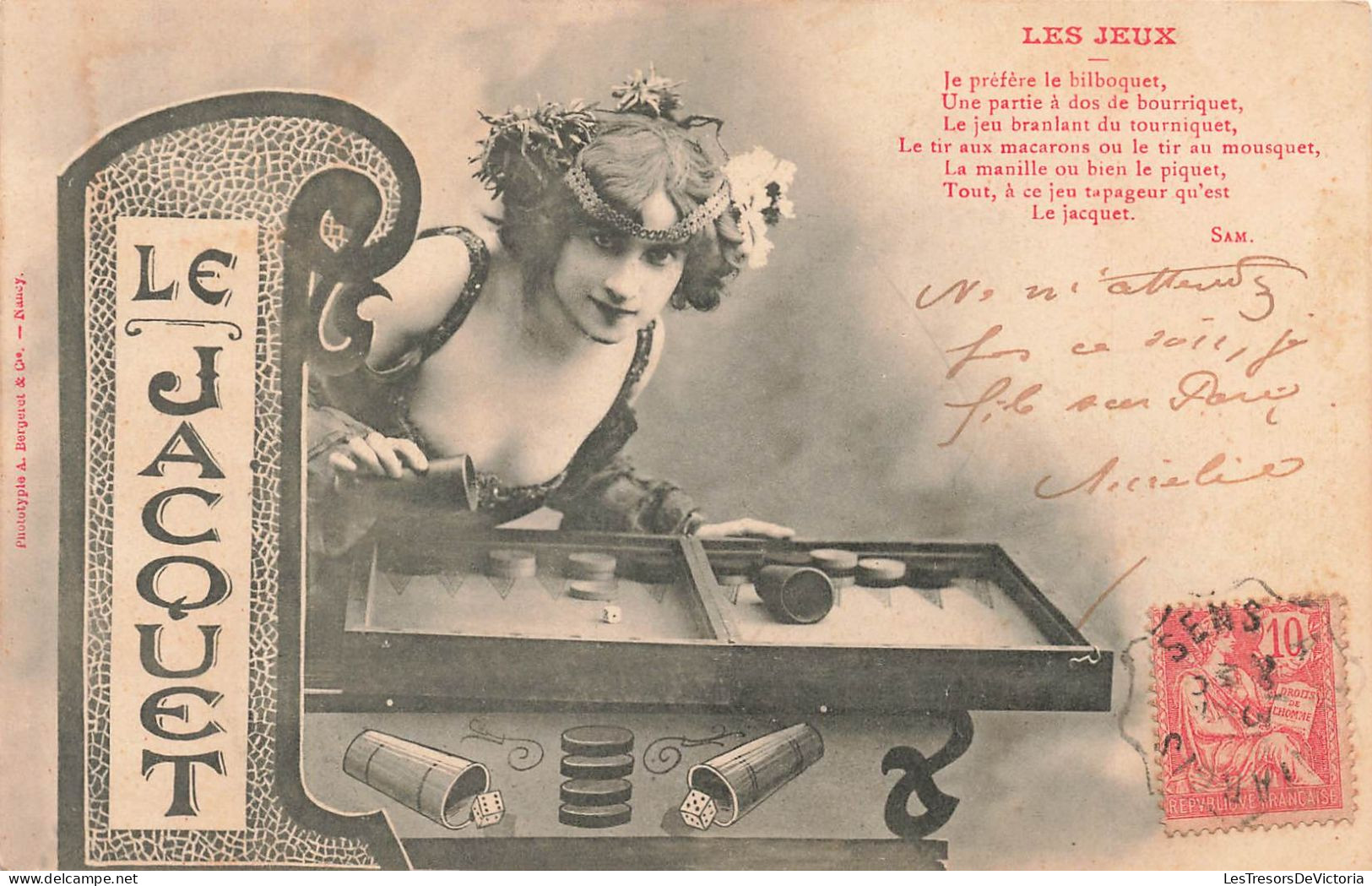 JEUX - Les Jeux - Le Jacquet - Jeune Femme - Oblitération Ambulante - Carte Postale Ancienne - Carte Da Gioco