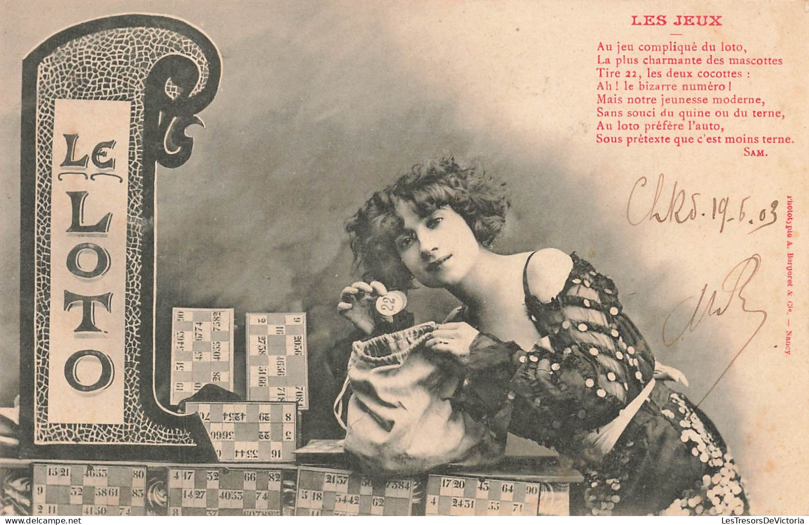 JEUX - Les Jeux - Le Loto - Jeune Femme - Dos Non Divisé - Carte Postale Ancienne - Cartes à Jouer