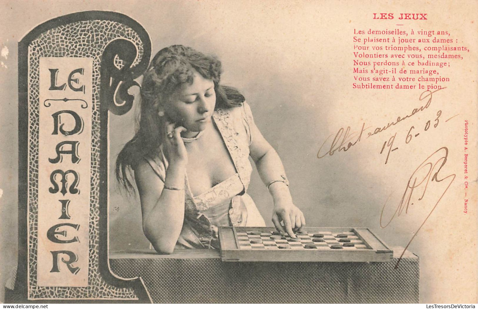 JEUX - Les Jeux - Le Damier - Jeune Femme - Dos Non Divisé - Carte Postale Ancienne - Playing Cards