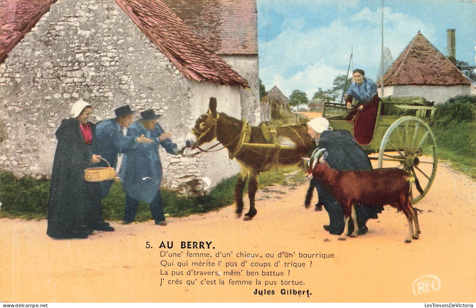 FOLKLORE - Au Berry - Jules Gilbert - Âne - Paysans - Carte Postale - Personnages