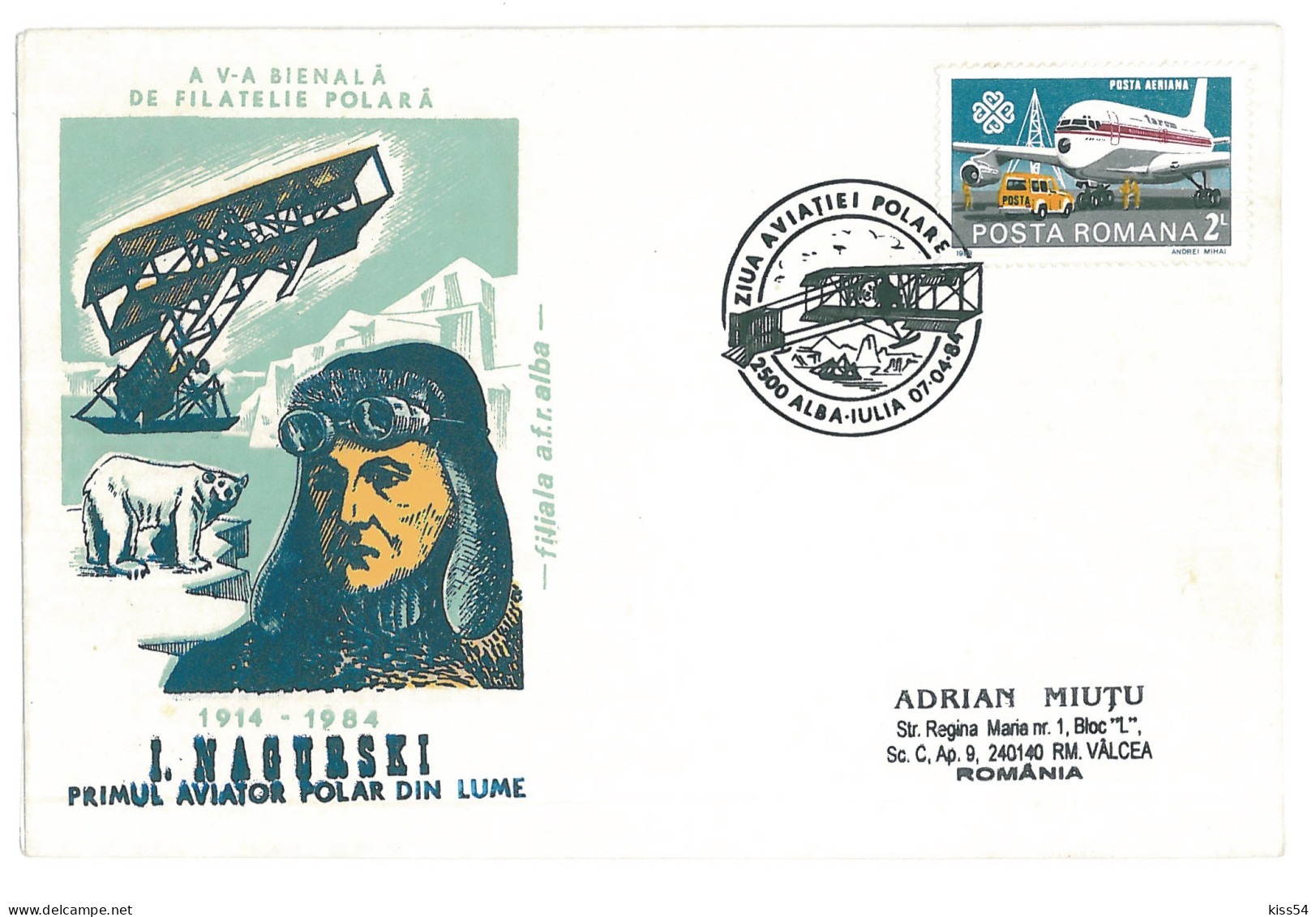 COV 52 - 444 NAGURSKI, Polar Aviation, Romania - Cover - Used - 1984 - Polar Flights