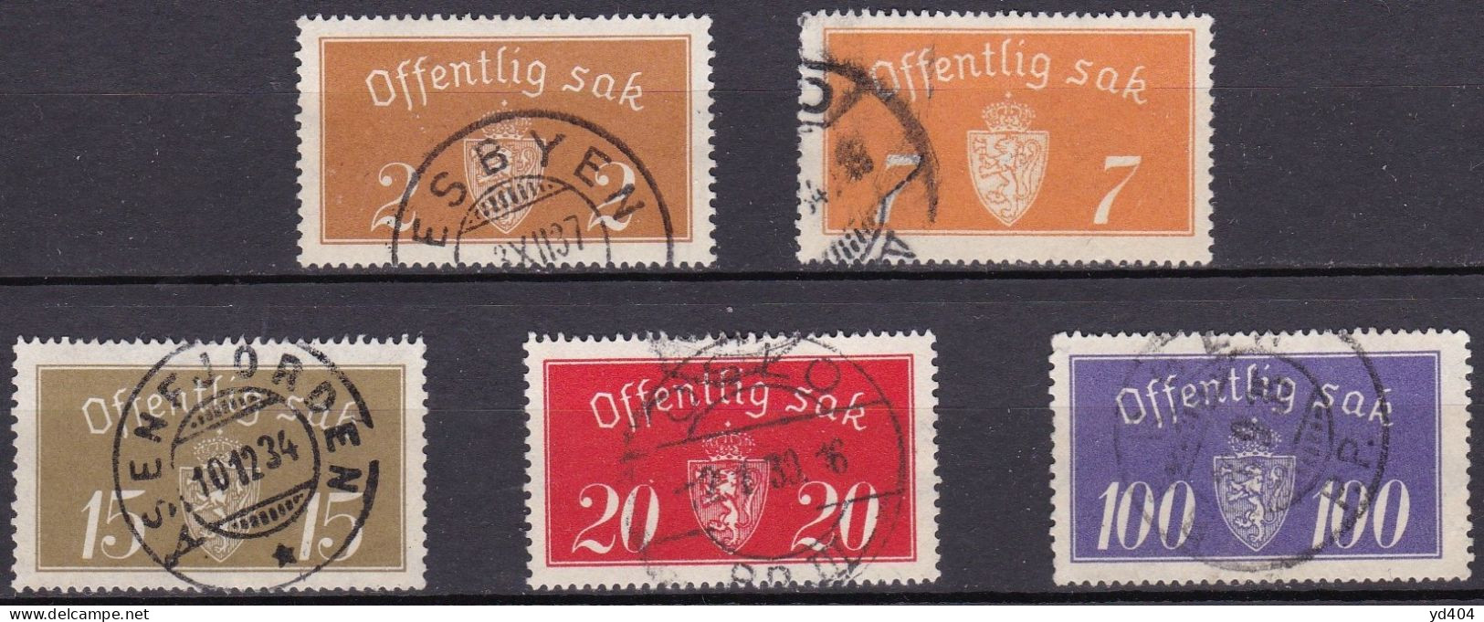 NO601B – NORVEGE - NORWAY – 1933 – COAT OF ARMS – SC # O9-O21 USED 17 € - Officials