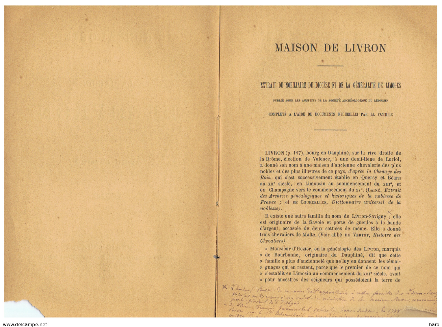 DORDOGNE - Périgueux - 1892 - Généalogie De La Maison DE LIVRON 1236 à 1892- Livre ( FR110 ) - Aquitaine
