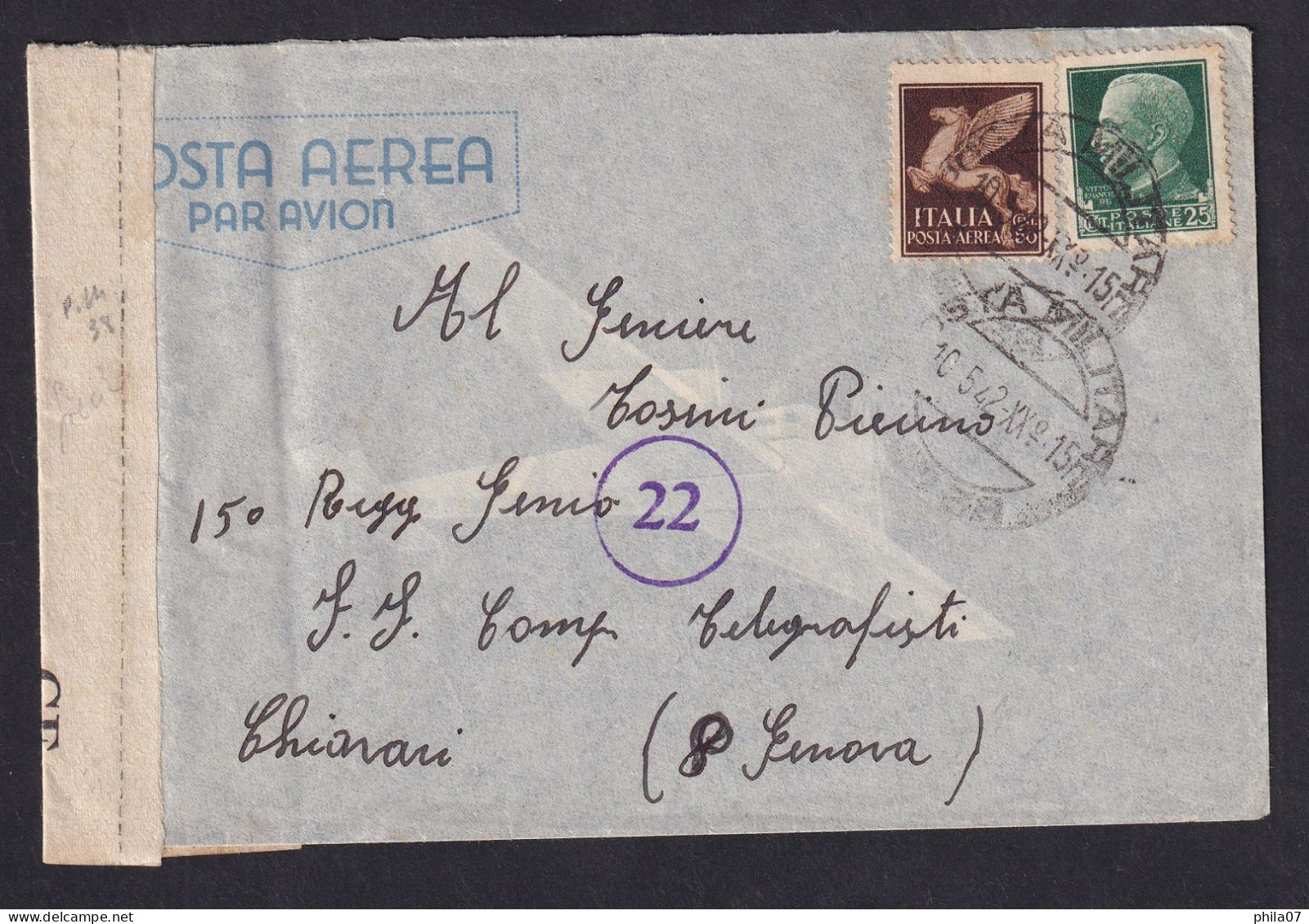 ITALY - Posta Militare 38, Grecia (Greece), Divisione Di Fanteria Forli, Cover Sent By Airplane 10.05.1942. To / 2 Scans - Altri & Non Classificati
