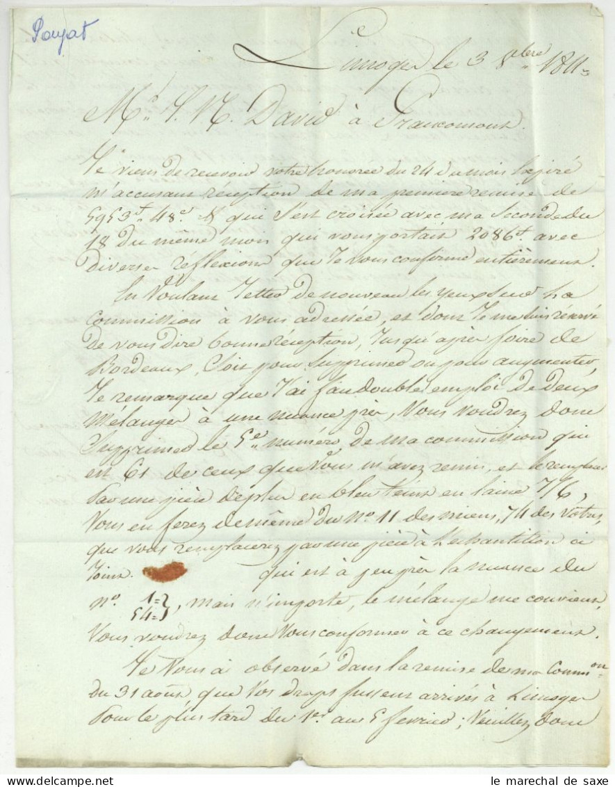 DEBOURSE D'AIX LA CHAPELLE Aachen 1811 Sur Lettre De Limoges Pour Francomont Verviers - 1792-1815: Départements Conquis