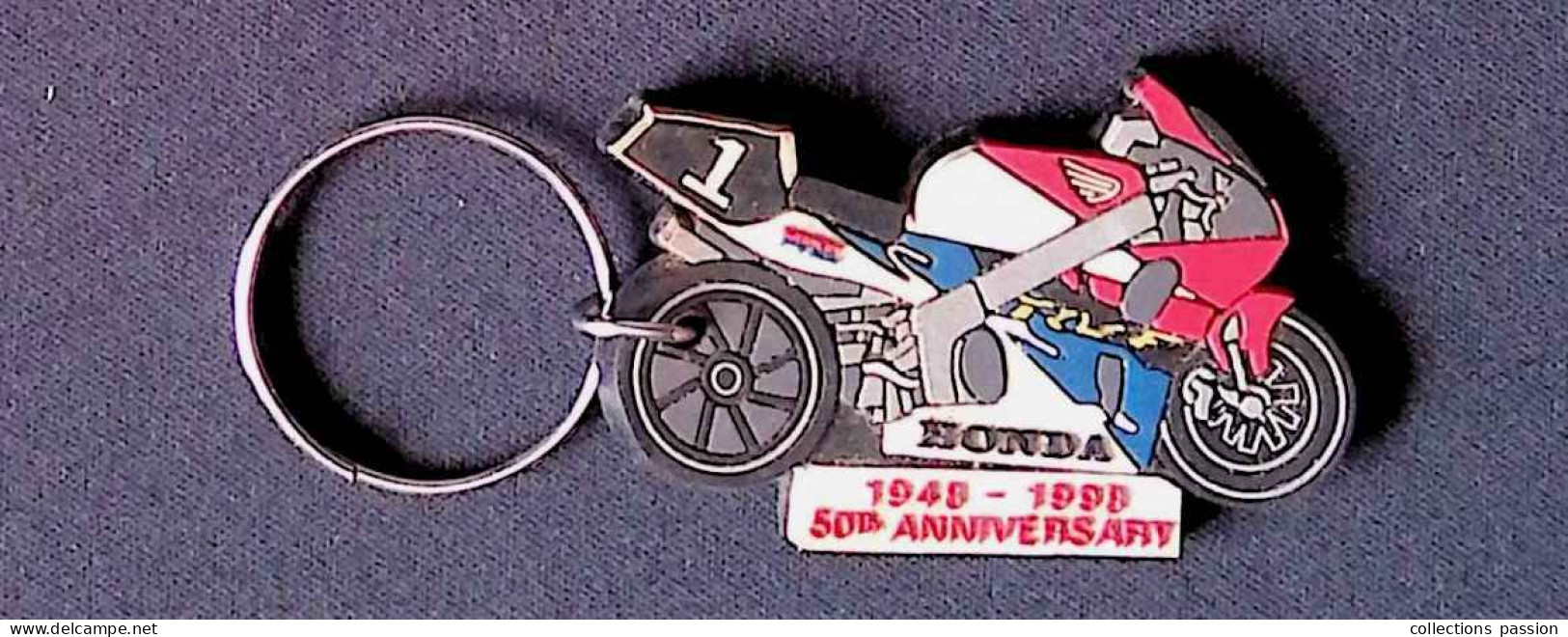 Porte Clés, Clefs, BRETAGNE-MOTOS, QUIMPER, HONDA 1948-1998 50 TH ANNIVERSARY, 2 Scans,  Frais Fr 1.95 E - Key-rings