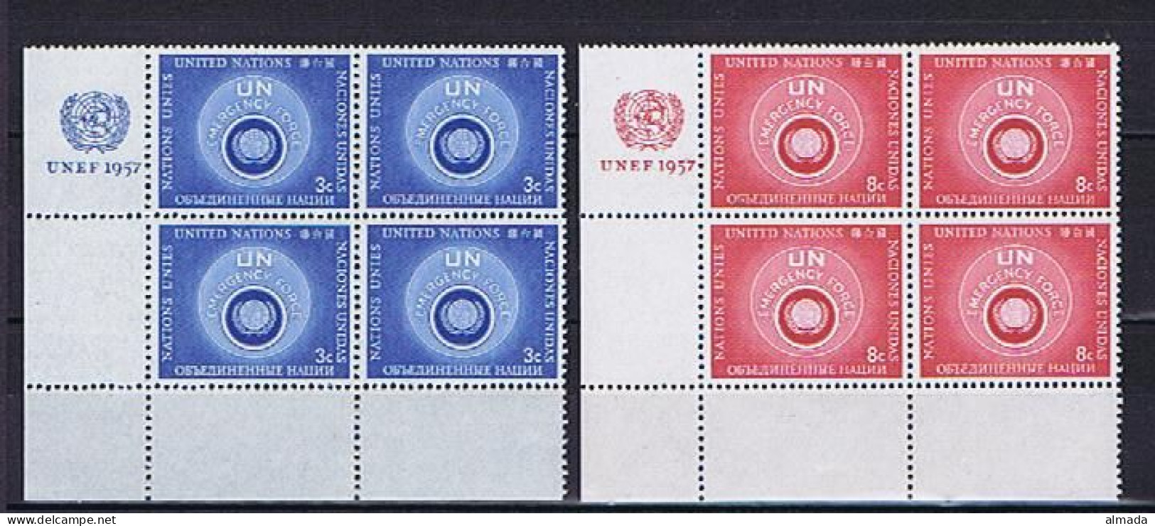 UN NY 1957:  Michel 57-58** Blocks Of Four. Mnh, Postfrisch - Ungebraucht