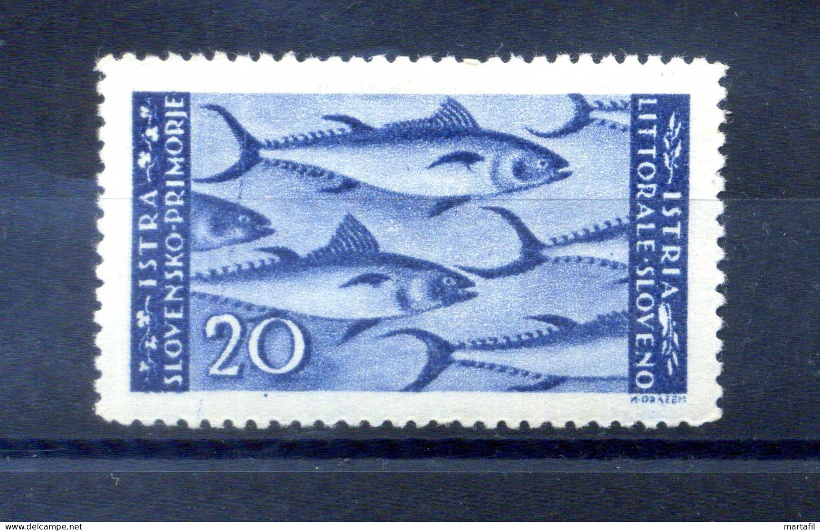 1946 Istria E Litorale Sloveno N.59 Emissione Bilingue, 20L Azzurro * - Occup. Iugoslava: Litorale Sloveno