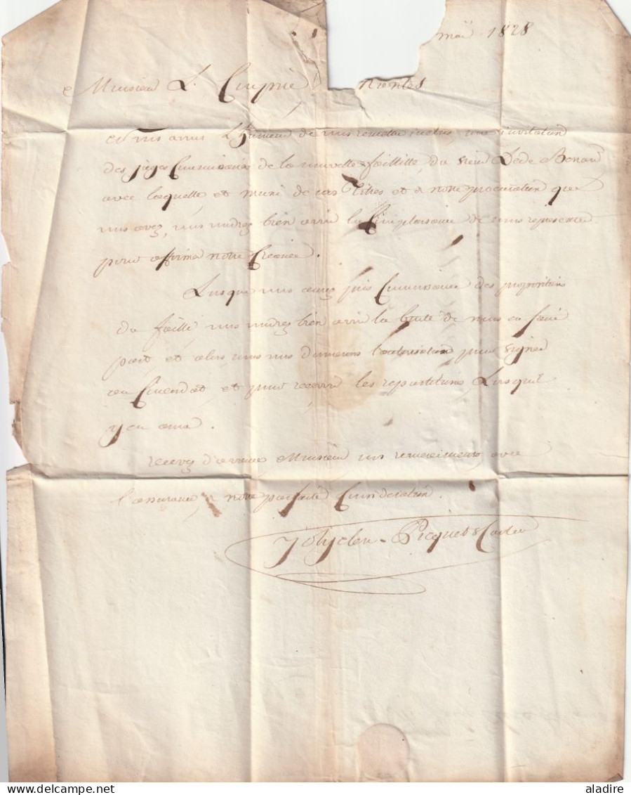 1828 - Cachet à Date D'essai LYON Sur Lettre Pliée Vers NANTES - Dateur En Arrivée - Taxe 7 - 1801-1848: Precursores XIX