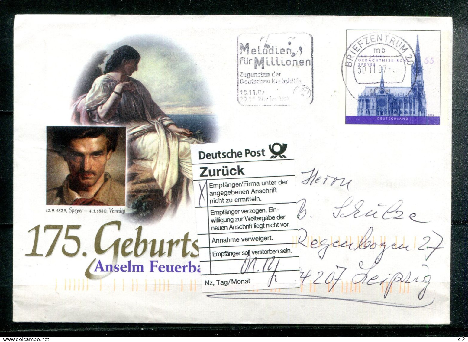 REPUBLIQUE FEDERALE ALLEMANDE - Ganzsache (Entier Postal) - Mi USo 80 (175 Geburtstag Anselm Feuerbach) - Enveloppes - Oblitérées