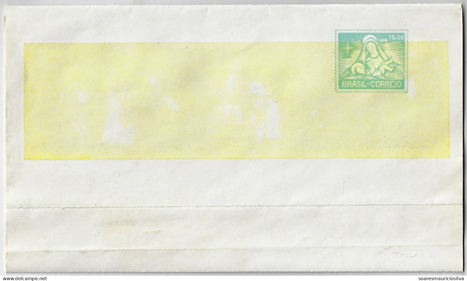 Brazil 1960s Postal Stationery Letter Sheet Stamp Cr$15 Nativity Scene Yellow Color Printed On Opposite Side Christmas - Ganzsachen