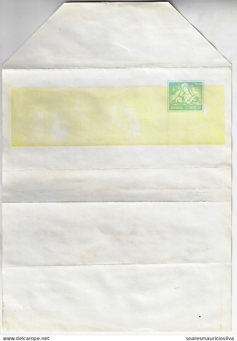 Brazil 1960s Postal Stationery Letter Sheet Stamp Cr$15 Nativity Scene Yellow Color Printed On Opposite Side Christmas - Postal Stationery