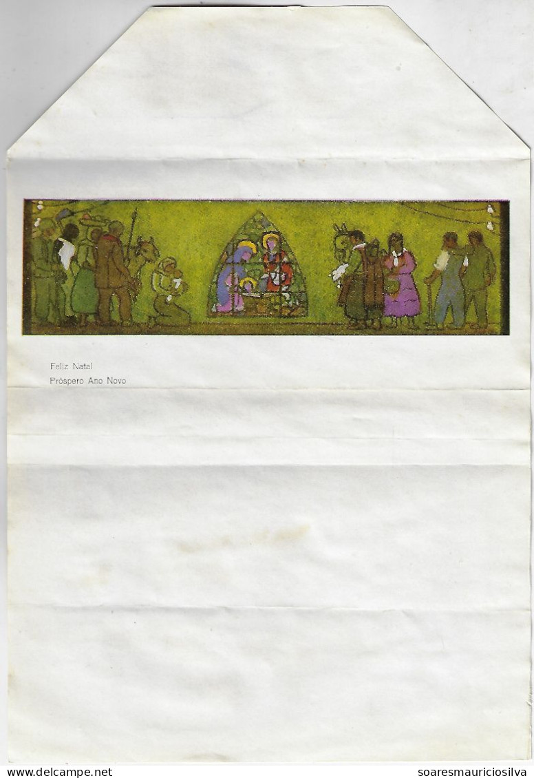 Brazil 1960s Postal Stationery Letter Sheet Stamp Cr$15 Nativity Scene Yellow Color Printed On Opposite Side Christmas - Ganzsachen