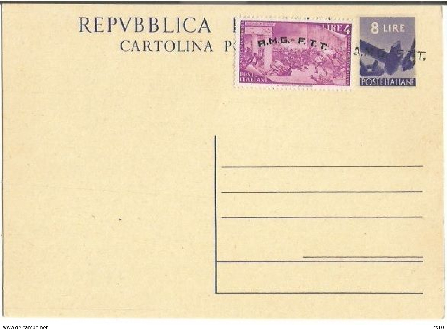 Trieste "A" AMG-FTT 1947 Cart.Postale Democratica L.8 #C2 Soprast.A Con Risorgimento L.4 Nuova NON VIAGGIATA - Marcophilia