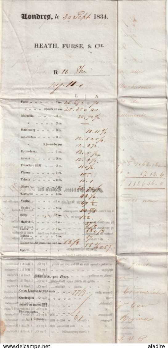 1834 - King William  IV - Lettre Pliée De 4 P. De LONDON Londres Vers GENOVA, Italia - Via FRANCE Francia - Taxe 44 - ...-1840 Préphilatélie