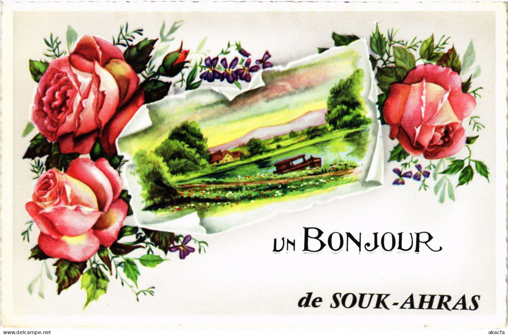 CPA AK Un Bonjour De SOUK-AHRAS Landscape - Flowers ALGERIA (1380302) - Souk Ahras