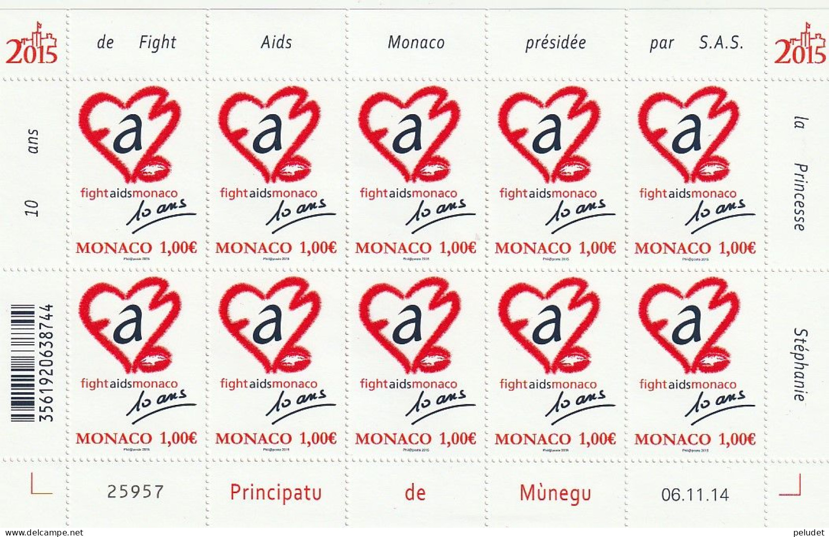 Monaco - 2014 The 10th Anniversary Of Fight AIDS Monaco Sheet ** Mi 3210KB, Un 2969MF, Yt F2951 - Varietà