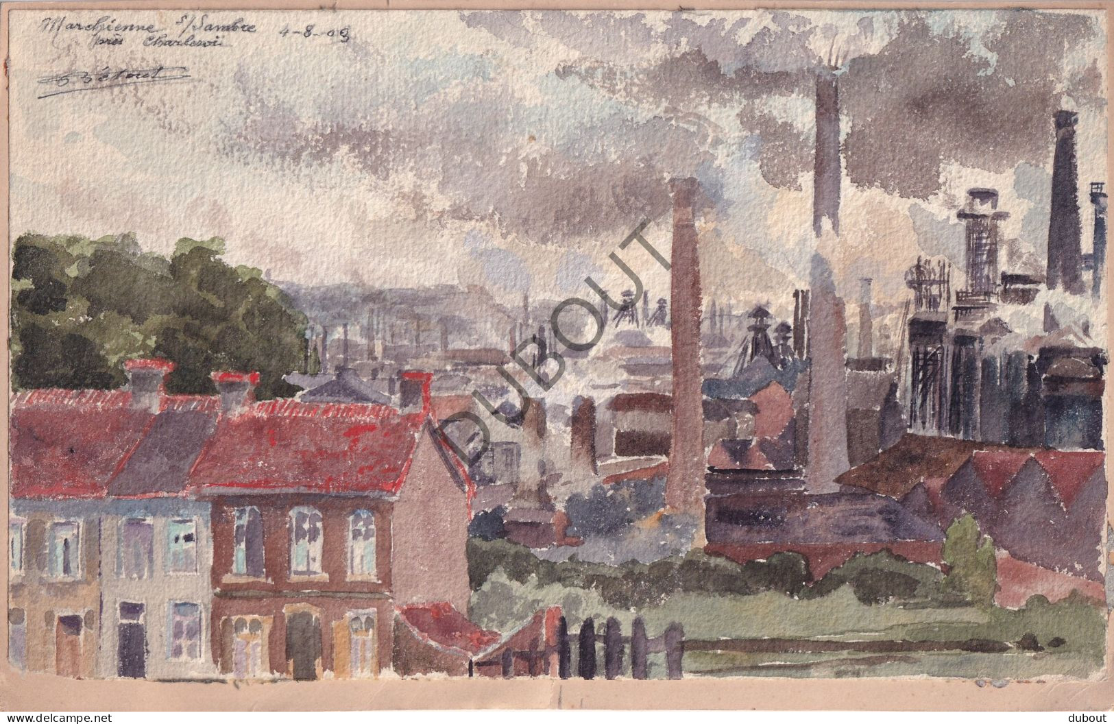 Aquarelle Originale !: Marchienne Sur Sambre/Charleroi - 1903  - Charles Bétout (1869-1945)  (V2869) - Acuarelas