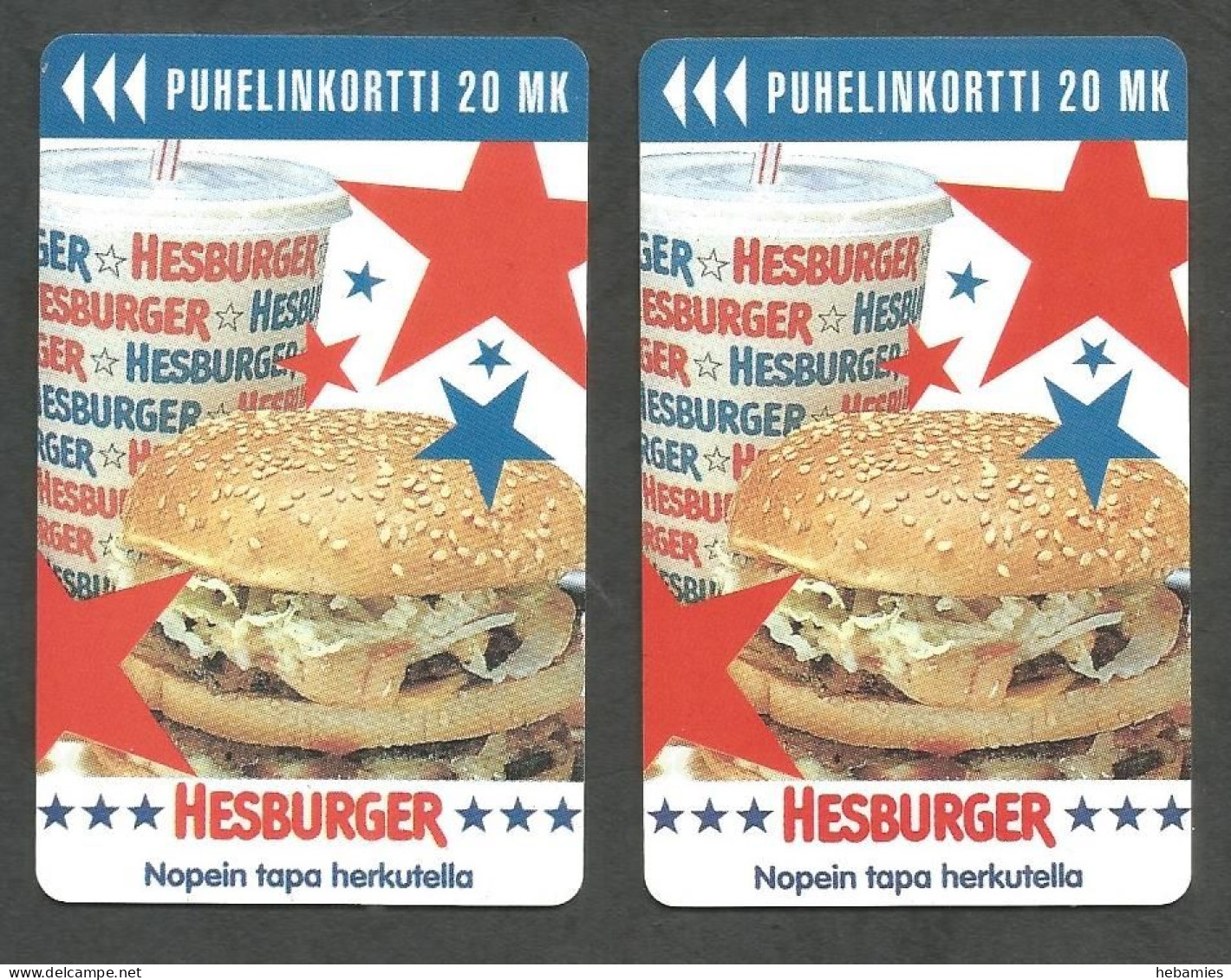 HESBURGER HAMBURGER RESTAURANTS - 2 Phonecards Lot -  20 FIM  1996  - Magnetic Cards - D65 - FINLAND - - Alimentation