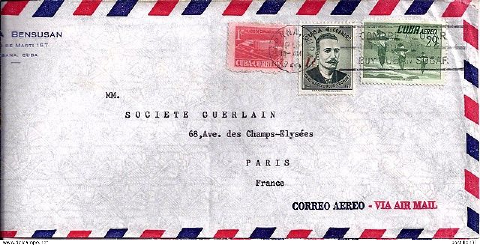 CUBA N° 499/PA140/477 S/L. DE LA HAVANE/19.8.60 POUR LA FRANCE - Cartas & Documentos