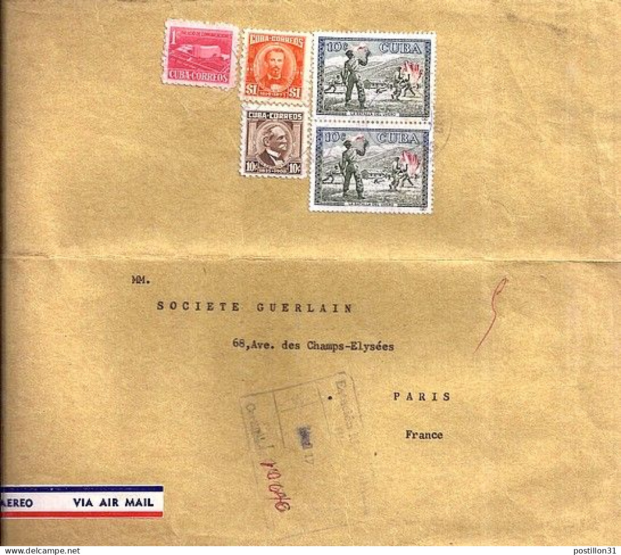 CUBA N° 477/411/407/522x2 S/L. DE LA HAVANE/18.5.60 POUR LA FRANCE - Storia Postale