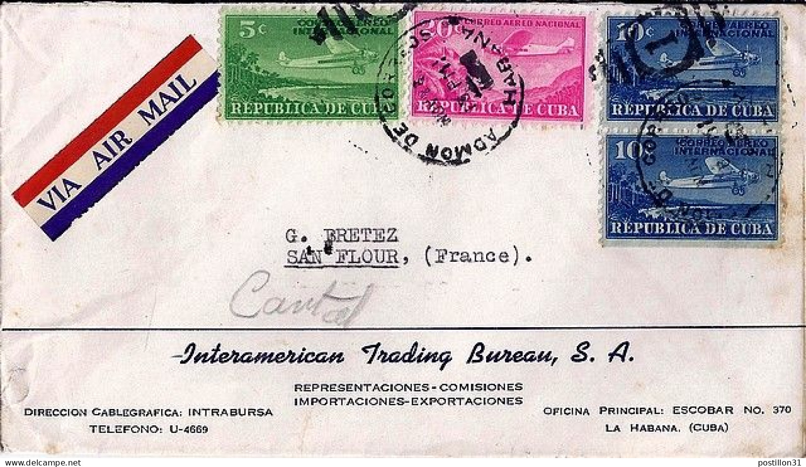 CUBA N° PA4/PA5x2/PA14 S/L. DE LA HAVANE/6.11.36 POUR LA FRANCE - Lettres & Documents