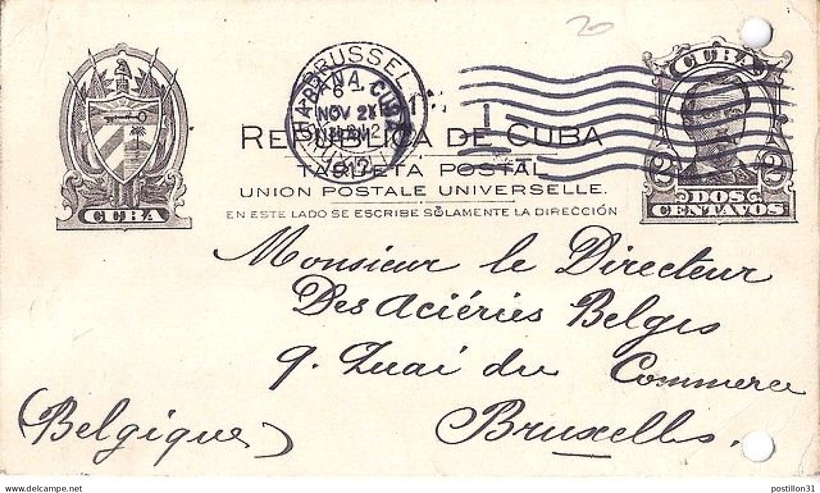 CUBA N° S/ENTIER POSTAL DE LA HAVANE/21.11.12 POUR LA BELGIQUE - Briefe U. Dokumente