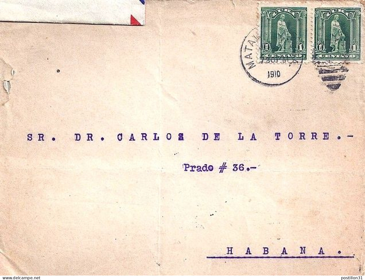 CUBA N° 142x2 S/L. DE MATAIRA/7.6.10 POUR LA HAVANE - Cartas & Documentos