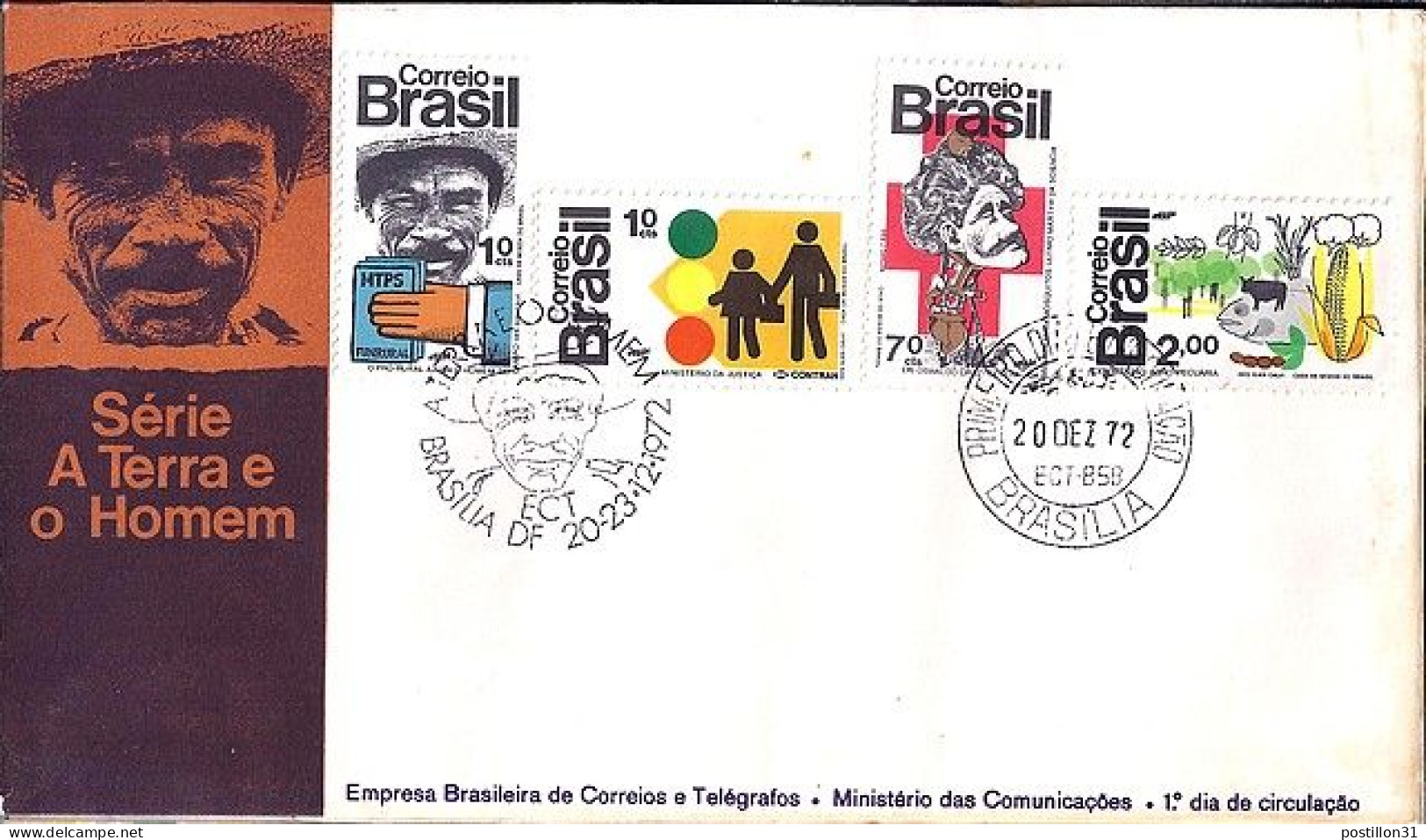 BRESIL N° 1018/1019/1020/1021 S/L. DE BRASILIA/20.12.72 - Lettres & Documents